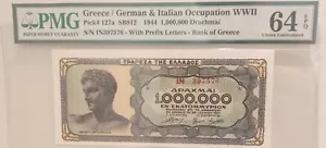 Rare 1,000,000 Drachmai Greek Banknote - 1944 (PMG Graded 64) - Picture 1 of 2
