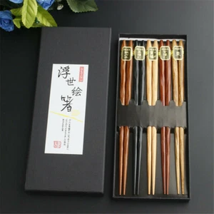 5 Pairs Japanese Reusable Chopsticks Natural Beech Chopsticks Chinese Set Wood - Picture 1 of 11