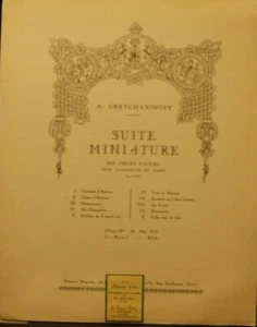 Clarinet & Piano Suite Miniature #2 “Chant d"Artisan" #2  by A Gretchaninoff New - Picture 1 of 3