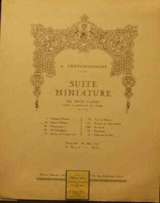 Clarinet & Piano Suite Miniature #2 “Chant d"Artisan" #2  by A Gretchaninoff New - Image 1 of 3