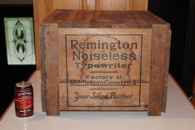 Vtg Antique Old Remington Typewriter Ship Crate Wood Wooden Box Advertising Sign - Image 1 of 4