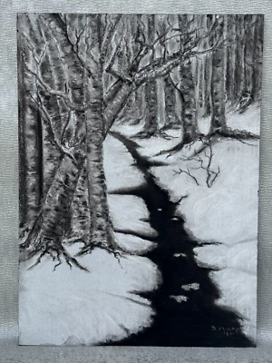 D.M. KAPLAN ANTIGUO PASTEL INVIERNO PINTURA PAISAJE 2 CARAS PATO CAZA Foto 1 de 4