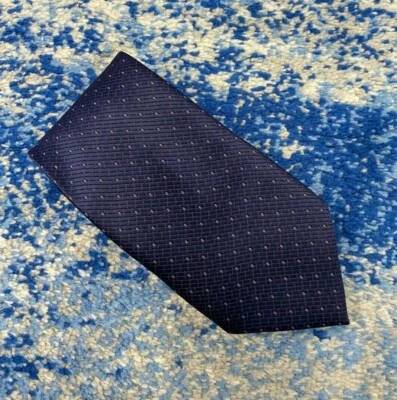 Ungaro Navy Blue Purple Orchid Woven Geometric Silk Necktie Italy - Image 1 of 4