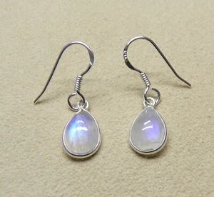 Handmade 925 Sterling Silver Rainbow Moonstone Teardrop Drop Earrings & Gift Box - Picture 1 of 7