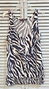 HEARTSOUL ZEBRA PRINT TANK TOP Womens XL Black/White Ruffle Sleeveless V-Neck - Picture 1 of 5