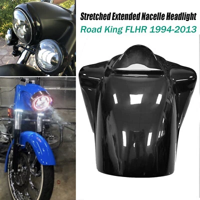 Gloss Black Fiberglass Headlight Nacelle Cover For Harley Road King FLHR 94-13 Foto 1 de 4