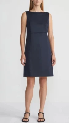 $598 Lafayette 148 XL Sheath Dress Ink Blue Cotton Sateen Stretch Sleeveless - Image 1 of 4
