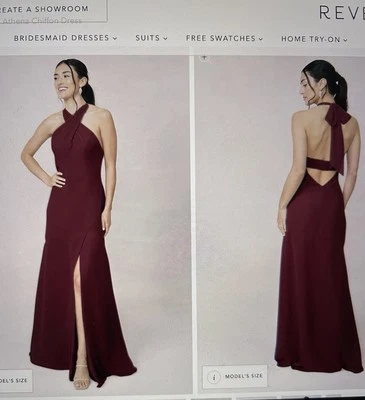 Revelry Athena Chiffon Cabernet Bridesmaids Dress halter Tie Maroon Wine Size 4 - Image 1 of 4