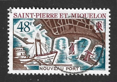 St. Pierre & Miquelon 1967 #376 Map of New Harbour of St.Pierre - VF Used - Image 1 of 2