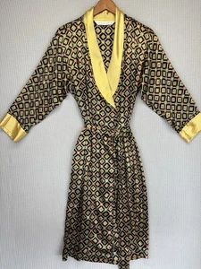 Vintage Victoria's Secret Womens Robe XS Black Geometric Satin w/Belt Long Glam - Picture 1 of 9