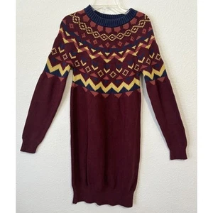 MODCLOTH Fair Isle Dress Sweater Cozy Commitment Burgundy Geometric Small - Picture 1 of 7