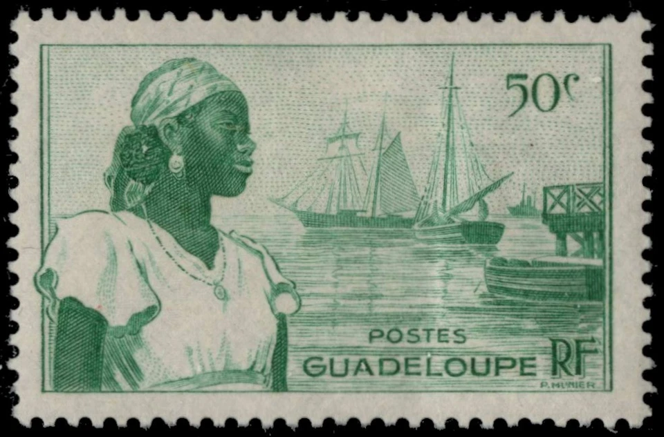 GUADELOUPE 191 - Colonial Heritage "Woman and Ship" (pc21847) - Image 1 of 1