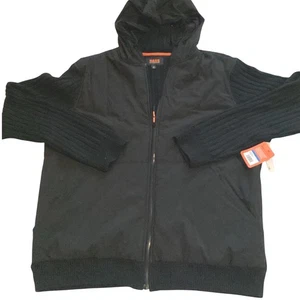 NWT Men's Bass Outdoor XL Full Zip Hoodie Sweater Black Ribbed Knit Sleeves - Picture 1 of 7