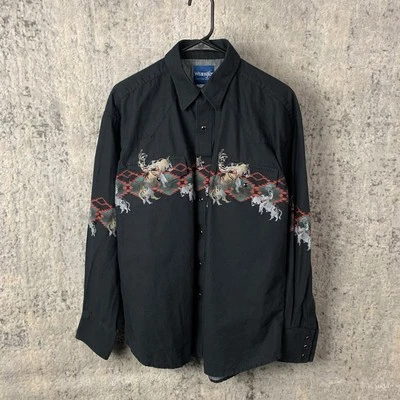Wrangler Pearl Snap Brushpopper Shirt Large Western Button Up Long Sleeve Mens - Image 1 of 4