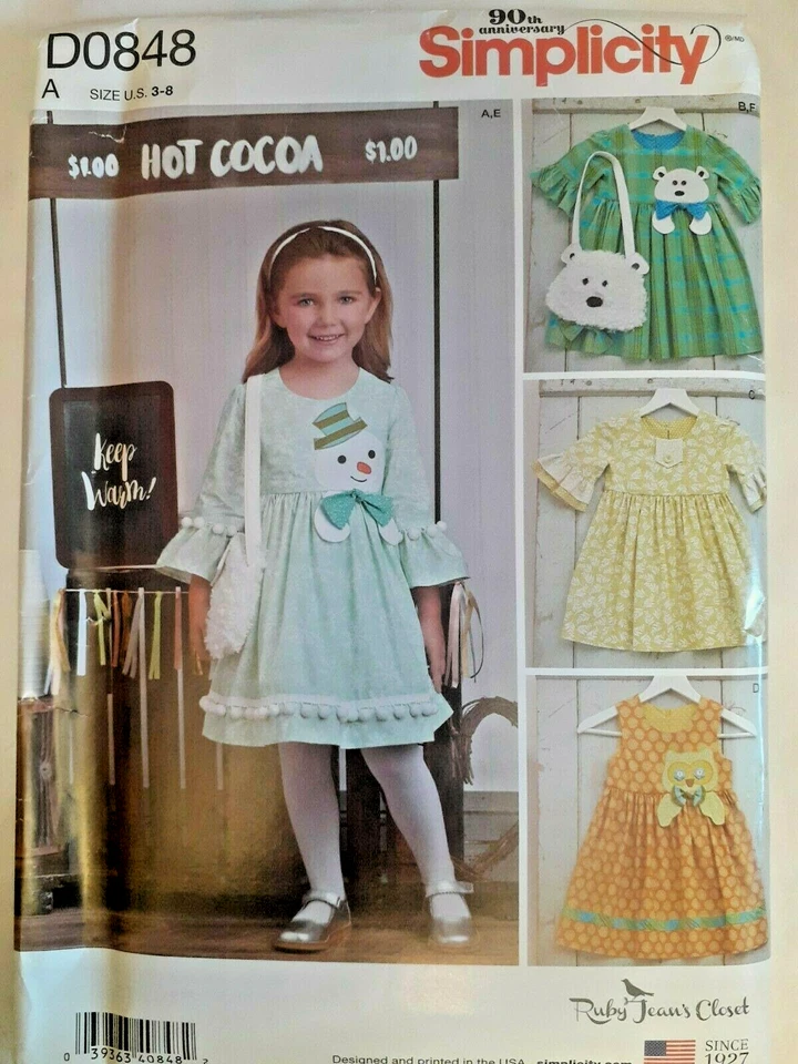 Simplicity D0848 Dress Purse Sewing Pattern Girls 3 4 5 6 7 8  UC FF Ruby Jeans - Image 1 of 4