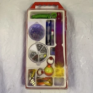 Caja de aparejos de pesca lote de colección con estuche señuelos sin usar hundidores bobbers stringer G4 - Imagen 1 de 13