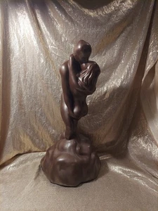 Vintage 1970s Mid Century Modern “The Lovers” Ceramic Statue In Brown LARGE 16in - Picture 1 of 19