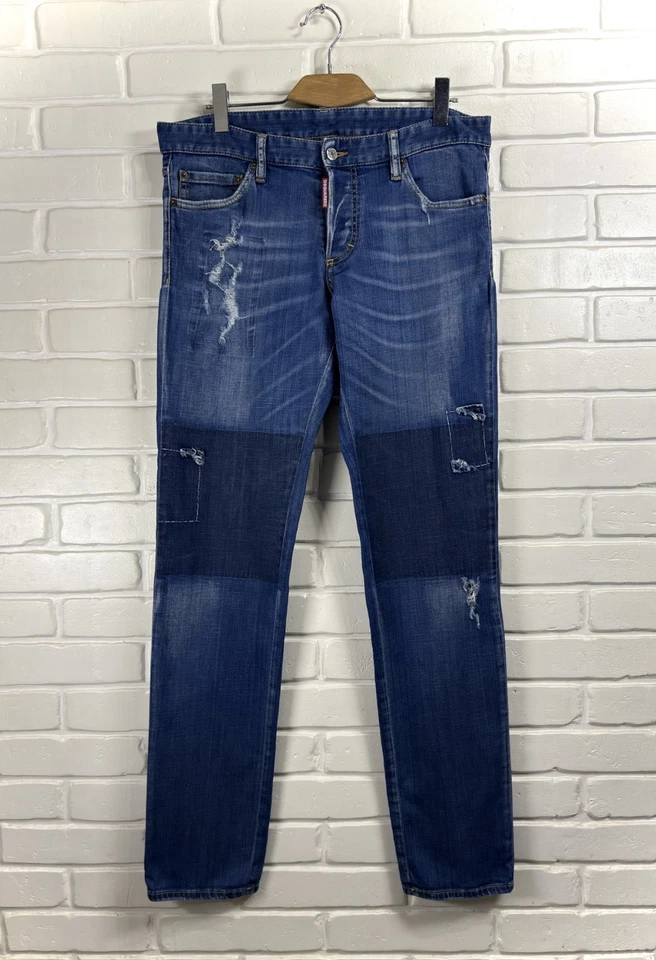 Men's DSQUARED2 Distressed Blue Denim Slim Straight Jeans Italy 52 US 36x34 - Image 1 of 4