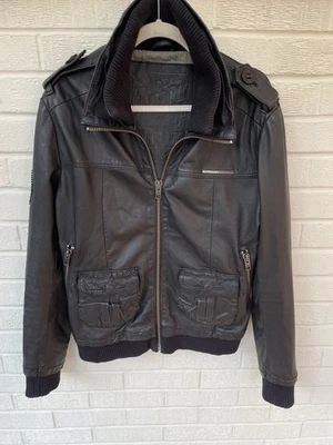 SUPERDRY Jacket Mens Large Black Brad Leather Biker Racer Motorcycle Full Zip - Image 1 of 4