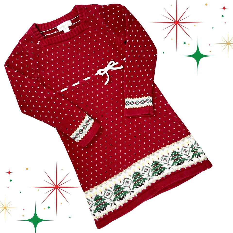 Savannah Red Knit Sweater Christmas Tree Dress Girls 4T Holiday Party Christmas - Image 1 of 4