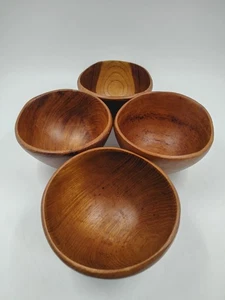 Vintage Winsome Wood Teak Bowls Set 4 Genuine Teak Thailand Salad Snack MCM Deco - Picture 1 of 13