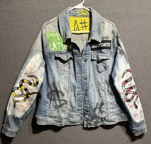 Trafficantes El Chapo Snakes Money  Embroided  Denim Jacket Size Medium M - Picture 1 of 6