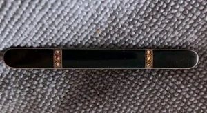 ANTIQUE Pin Brooch c.1900 TROMBONE CLASP Black ENAMEL LONG BAR - Picture 1 of 9