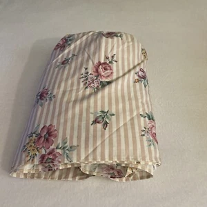 Vintage JC Penny  Twin Bedskirt Taupe Striped Roses - Picture 1 of 4
