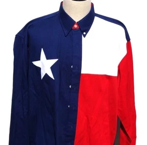 Texas Cotton Flag Button Down Shirt men’s XL Blue Red White Star America - Picture 1 of 7