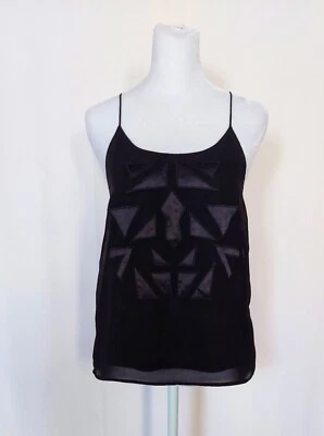 Divided Women's Size 4 Sheer Geometric Pattern Spaghetti Strap Tank Top Black - Image 1 of 4