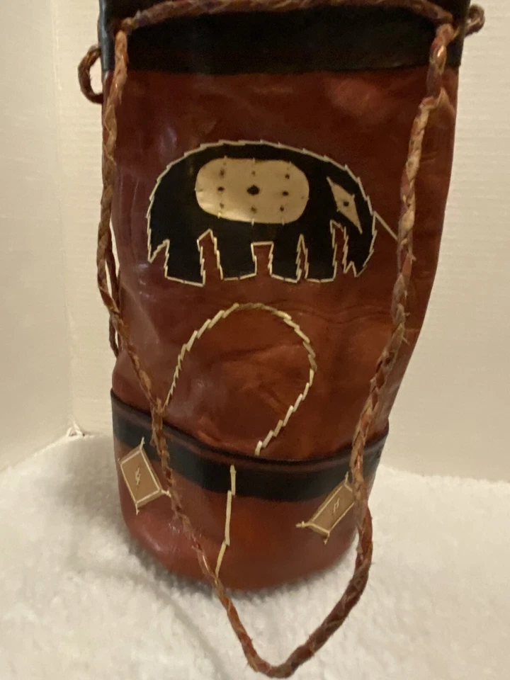 Vintage Handmade Leather Drawstring Bag. - Image 1 of 4