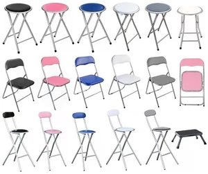 Foldable Breakfast Bar Stool Soft Padded Chair Seat Light Weight Home Office - Picture 1 of 48