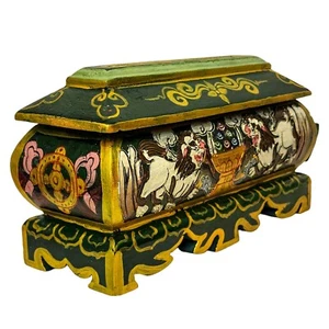 Handmade Hand Painted Nepal Buddhist Wooden Incense  Burner Holder W Wood Drawer - Picture 1 of 6