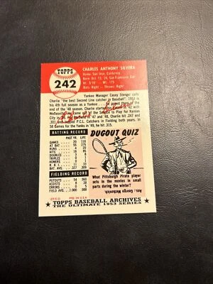 B52 1991 Topps Archives 1953 Reprint #242 Charlie Silvera, New York Yankees - Image 1 of 2