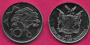 NAMIBIA 10 CENTS 2012 UNC CAMELTHORN TREE (ACACIA ERIOLABA) PARTIAL STYLIZED SUN - Picture 1 of 1