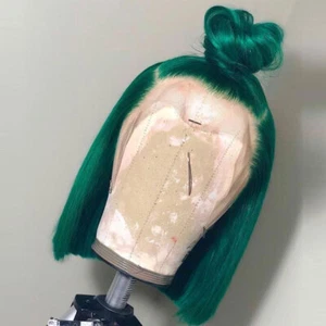 Green Colored Short Bob Wigs 180% Density 13x4 Lace Front Human Hair Wigs - Picture 1 of 19