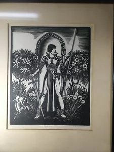 Art Deco Woodblock Print St.George by Edward Warwick Signed - Picture 1 of 6