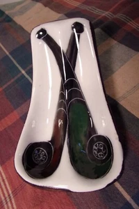 Vtg RICO INDUSTRIES Duel Pipe Holder ITALY Leather Wrapped Hand-Painted Ceramic - Picture 1 of 12