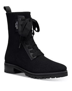 Kate Spade New York Merigue Strick Leder Kampf schwarz Schnürstiefel neu im Karton Größe 10B - Bild 1 von 7