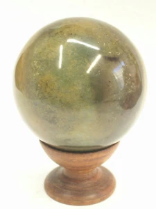 Sphere in NATURAL JASPER with wooden base - stone inlay ornament - Picture 1 of 4