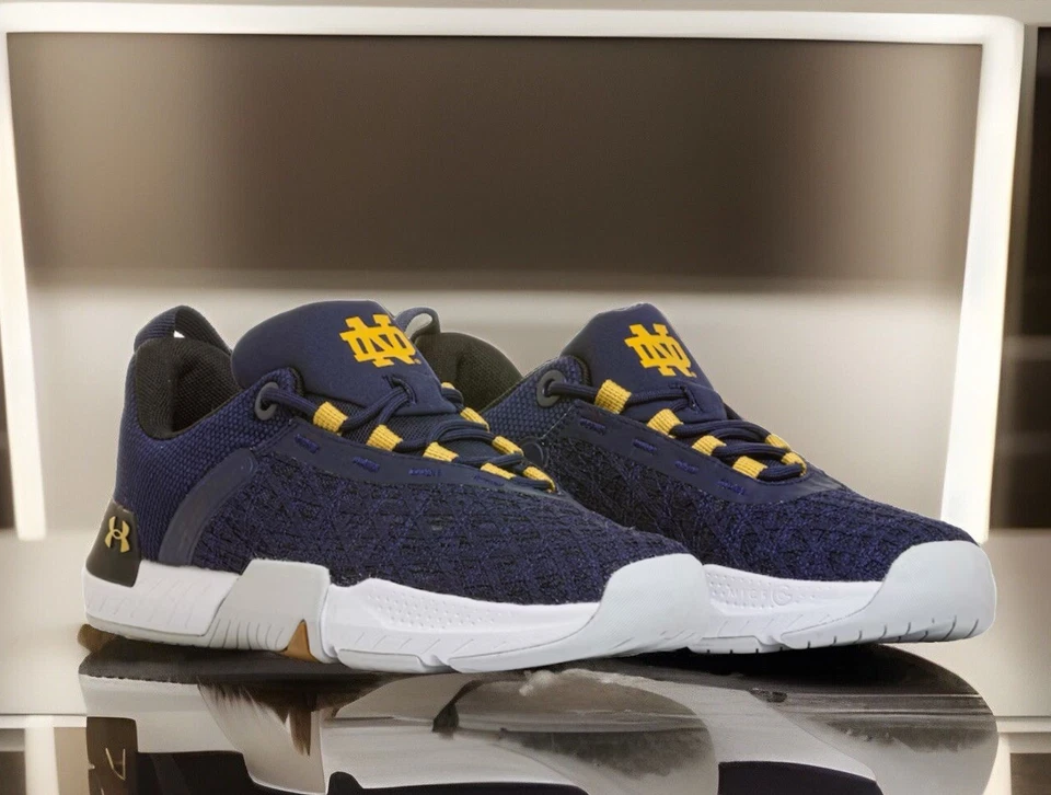 Under Armour Notre Dame Training Shoes Sneakers Athletic Navy Gold Men's Size 14 - Image 1 of 4