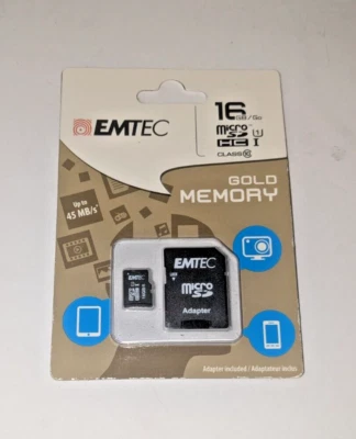 EMTEC Micro SDHC 16gb Class 10 Gold Plus with Adapter - Image 1 of 2
