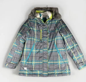 ZERO XPOSUR ZEROXPOSUR GIRLS Ski WINTER COAT size XL 16 Gray Aqua Neon Plaid - Picture 1 of 11