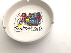 Cenicero de cerámica 1985 redondo de colección 3 ranuras San Francisco recuerdo Golden Gate 5"D - Imagen 1 de 9