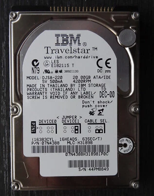 Garanzia - IBM Travelstar Hard Disk IDE Pata 20GB 2.5" Laptop Notebook  DJSA-220 - Immagine 1 di 4