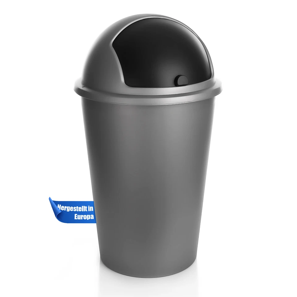 BigDean Abfalleimer grau 50 L mit schwarzem Schiebedeckel Ø 25cm x H 68cm – M...