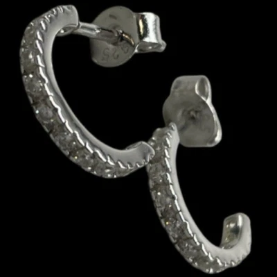 Orecchini Argento 925 Semicerchi e pietre puntiluce brillanti Firmati Uomo Donna - Immagine 1 di 4