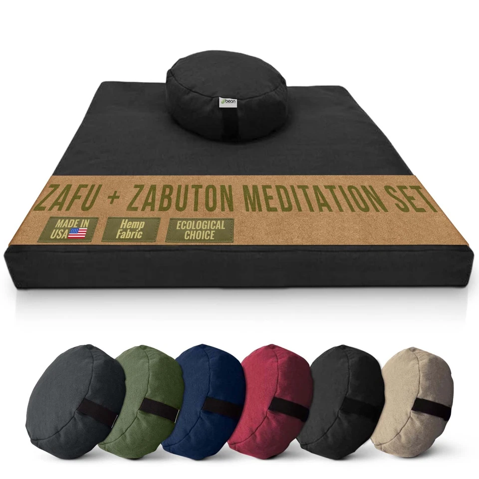 Hemp Meditation Cushion Mat Set - Buckwheat Fill Yoga Pillow for Zen Knee Pad - Image 1 of 4