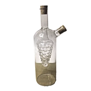 2 Spout Clear Glass Cruet with Grape Cluster Inside Oil and Vinegar 8 Inches - Picture 1 of 5
