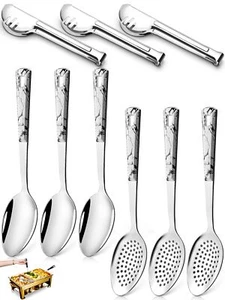 9 Pcs Large Stainless Steel Serving Utensils Set Heavy Duty Metal Kitchen Coo... - Picture 1 of 7